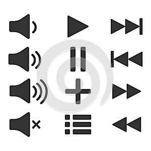 Audio icons. Sound buttons. Play button. Pause sign. Symbol for web or app.