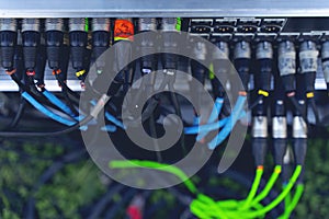 Audio jacks cable plugged into mixer console