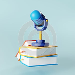 Audio Learning, 3D Icon and Books for E-Learning Enthusiasts. 3D Render