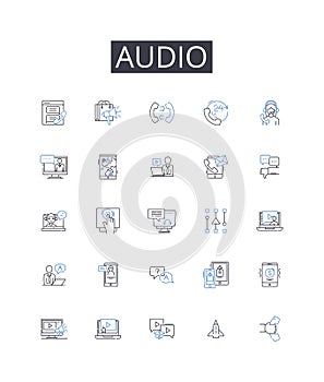 Audio line icons collection. Sound, Music, Melody, Noise, Rhythm, Tune, Sonar vector and linear illustration. Acoustic