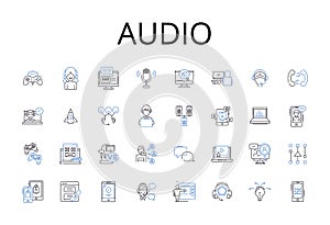 Audio line icons collection. Sound, Music, Melody, Noise, Rhythm, Tune, Sonar vector and linear illustration. Acoustic