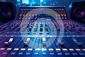 Audio mastery Professional mixer control panel with buttons and sliders