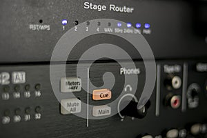 Signal inputs and outputs of a portable and Wi-Fi audio mixer, with two jack connectors photo