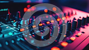 Audio mixer console creating sound engineering music