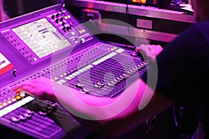 Audio mixer console in live concert event