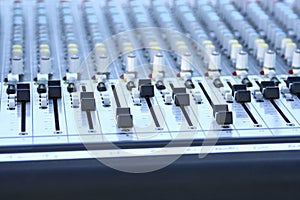 Audio mixing console close up