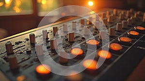 Audio mixing console close-up