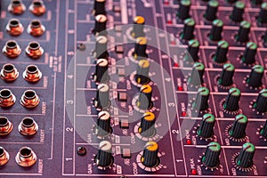 Audio mixing console closeup