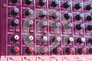 Audio mixing console closeup