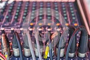 Audio mixing console closeup