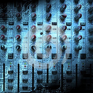 Audio mixing console closeup