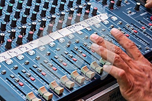 Audio mixing console closeup