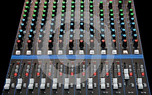 Audio mixing console with faders