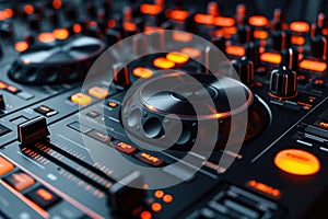 An audio mixing controller for DJ mixer with control panel equalizer in party setting