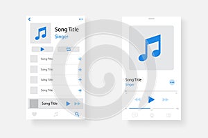 Audio player interface. Music player app interface. Social media screen template mobile audio player. Ui interface. Profile, Album