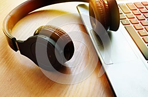 Audio podcast or music in internet concept. photo