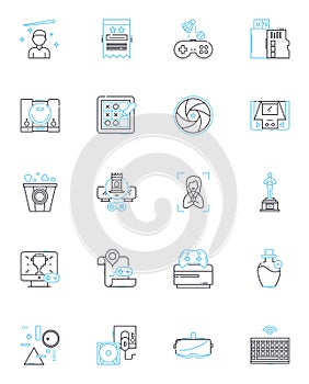 Audio production linear icons set. Mixing, Mastering, Editing, Recording, EQ, Compression, Dynamics line vector and