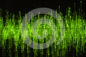 Audio signal on oscilloscope screen. Communication and electronics. Close up