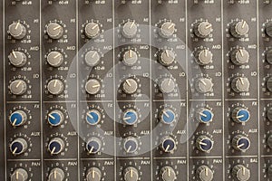 Audio sound mixer amplifier equipment, sound acoustic musical mixing engineering concept background, selective focus