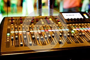 Audio sound mixer console at a concert