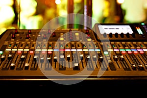 Audio sound mixer console at a concert