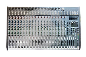 Audio sound mixer control panel.  Sound console buttons for adjust the volume