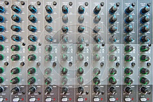 Audio sound mixer control panel.  Sound console buttons for adjust the volume