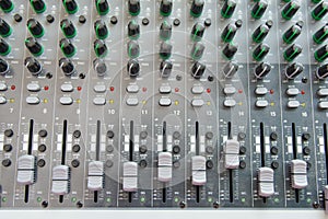 Audio sound mixer control panel.  Sound console buttons for adjust the volume