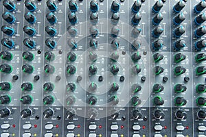 Audio sound mixer control panel.  Sound console buttons for adjust the volume