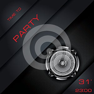 Audio speaker on abstract black background. Party time.