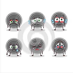 Audio speaker cartoon character with sad expression