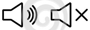 Audio speaker volume on line art icon set for apps, websites. Simple mute silent speaker sound loudspeaker flat icon design vector