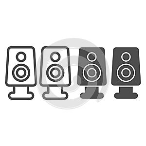 Audio speakers line and solid icon. Two loud stereo sound devices symbol, outline style pictogram on white background