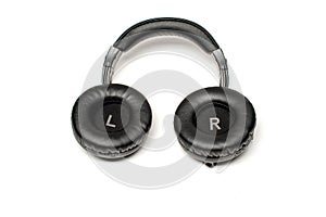 Audio stereo headphones black color isolated on a white background 3