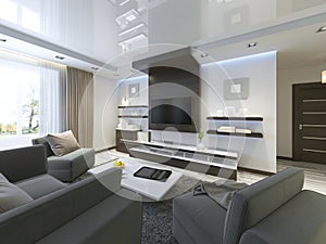 Audio system with TV and shelves in the living room Contemporary