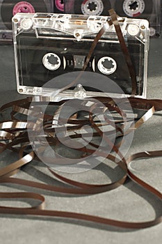 Audio tape cassette with subtracted out tape