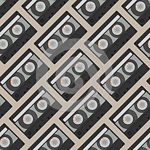 Audio tapes seamless vector pattern. Audio tapes in retro style