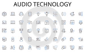 Audio technology line icons collection. Dialogue, Conversation, Debate, Exchange, Discourse, Talk, Communication vector photo