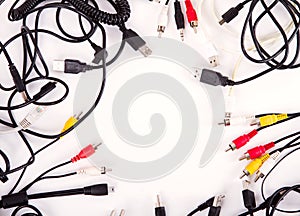 Audio and video cable isolated on white