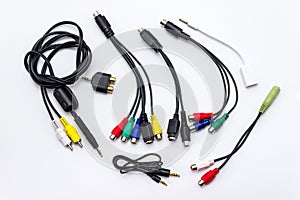 Audio and video cables for television and music players hi-fi. Isolated on a white background with a clipping path.