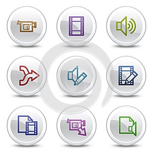 Audio video edit web colour icons, circle buttons