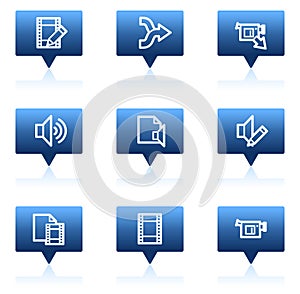 Audio video edit web icons, blue speech bubbles