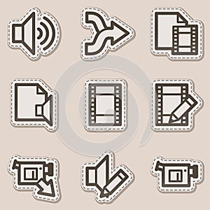 Audio video edit web icons, brown contour sticker