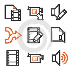 Audio video edit web icons, orange-gray contour