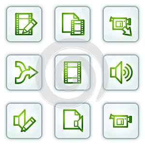 Audio video edit web icons, white square buttons