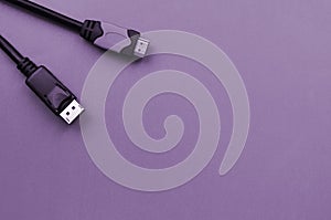 Audio video HDMI computer cable plug and 20-pin male DisplayPort gold plated connector for a flawless connection on purple