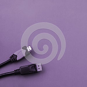 Audio video HDMI computer cable plug and 20-pin male DisplayPort gold plated connector for a flawless connection on purple