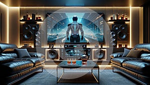 Audio Video Modern Home Listening Room Audiophile Hi-fi Tower Speakers Media Components AI Generated Home Interior