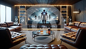 Audio Video Modern Home Listening Room Audiophile Hi-fi Tower Speakers Media Components AI Generated Home Interior