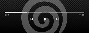 Audio or video player progress loading bar with time slider, play, rewind and fast forward buttons. Element of